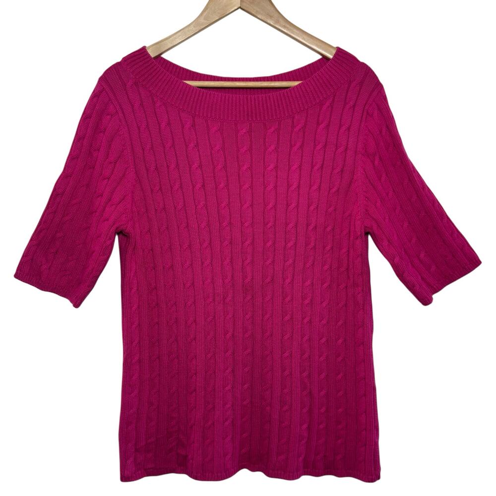 Talbots Pink 100% Cotton Cable Knit Short Sleeve Pullover Sweater Size Large